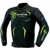 DAJ 0225 Monster Energy Motorcycle Black Leather Racer Jacket