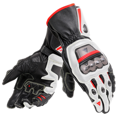 DAMOTOGEAR Laguna Seca 4 leather riding suit in white, black, and red, featuring protective padding and sleek design.
