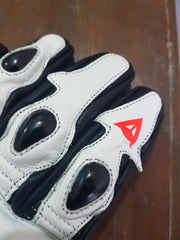 Full Metal D1 Leather Motorcycle Gloves Black/White/Fluo Red