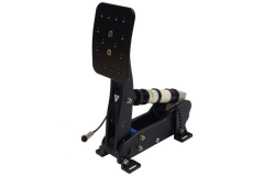 Trak Racer UK VNM 3-Pedal Set for racing simulator with load cell pedals and adjustable footplates, designed for realistic racing experience.