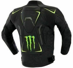 DAJ 0225 Monster Energy Motorcycle Black Leather Racer Jacket