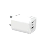 Phone Base 65W 3-in-1 foldable fast charger with dual USB-C and USB-A plugs, compact and portable charging adapter.