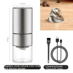 Adistore electric stainless steel coffee grinder with a sleek design, showing the grinding jar and control buttons.