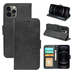 Leather flip book case for iPhone 14 Series by Phone Base, featuring wallet-style design with card slots and protective cover.
