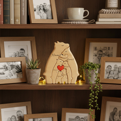 Personalised Wooden Bear Family Puzzle Name Gift for Mum & Baby