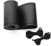 Universal Leather Car Steering Wheel Stitch on Wrap Cover DIY Sewing Breathable and anti Slip, 15-Inch (Black)