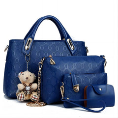 Women's 4Pcs Leather Handbag Set – Tote, Shoulder Bag, Purse & Wallet