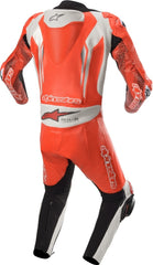 Racing Absolute One Piece Perforated Motorcycle Leather Suit White / Orange Fluorescent