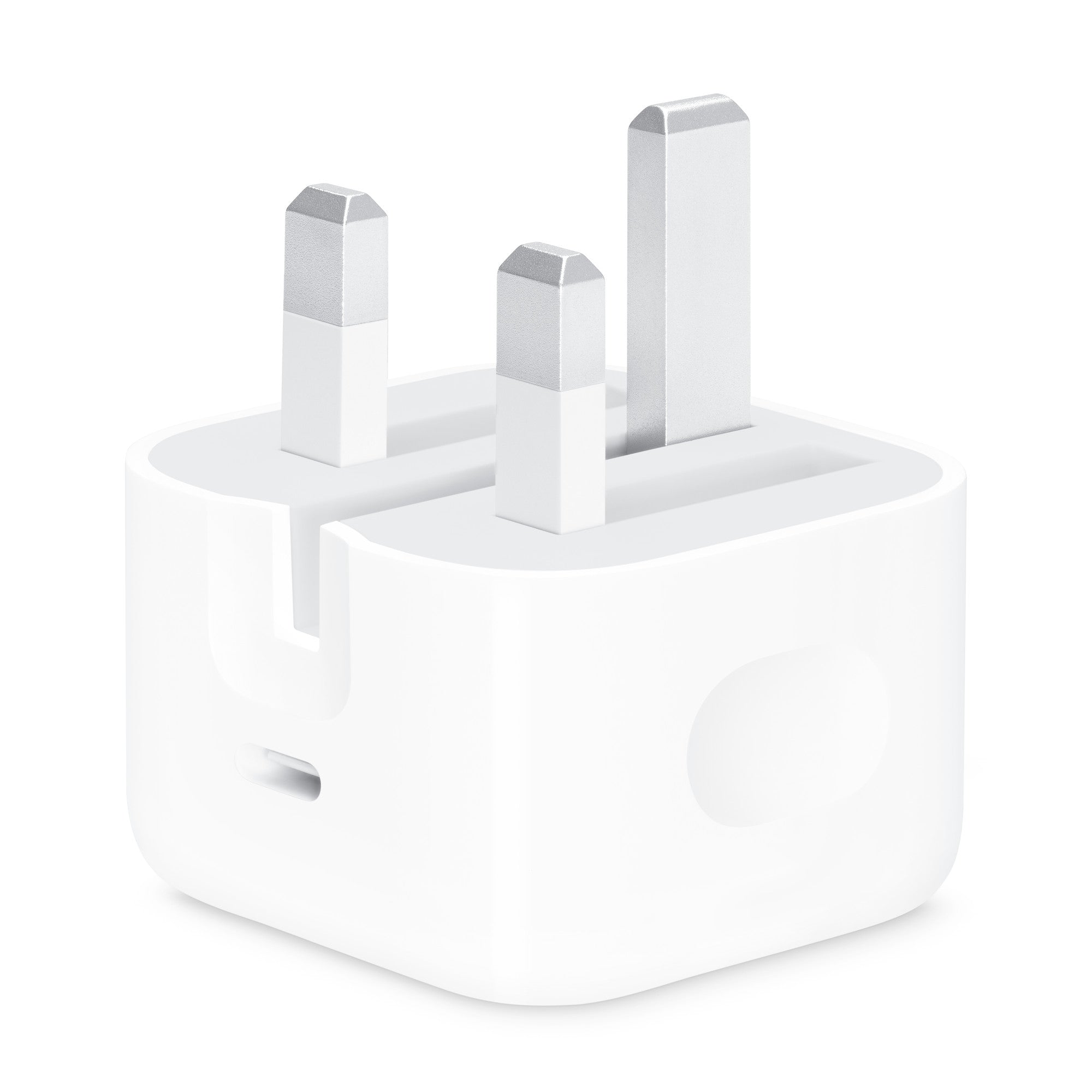 Apple genuine 20W USB-C power adapter plug with compact design, compatible with iPhones and other devices.