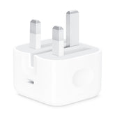 Apple genuine 20W USB-C power adapter plug with compact design, compatible with iPhones and other devices.