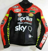 Aprilia Motorcycle Racing Black Red Leather Jacket