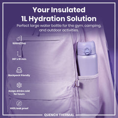 Leak Proof 1 Litre Thermal Water Bottle, Insulated, Light Purple, 1L