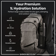 Leak Proof 1 litre Water Bottle, Recyclon, Black, 1L