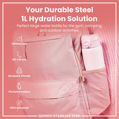 Leak Proof 1 Litre Water Bottle, Stainless Steel, Lilac Dusk, 1L