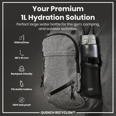Leak Proof 1 litre Water Bottle, Recyclon, Grey, 1L