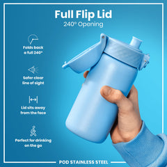 Leak Proof Kids Water Bottle, Stainless Steel, Alaskan Blue, 400ml (13oz)