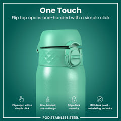 Leak Proof Kids Water Bottle, Stainless Steel, Teal, 400ml (13oz)