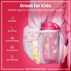 Leak Proof Kids Water Bottle, Stainless Steel, Princess, 400ml (13oz)