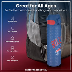 Leak Proof NFL Water Bottle, Stainless Steel, Buffalo Bills, 600ml (20oz)