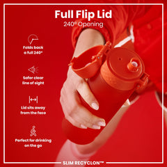 Leak Proof Medium Water Bottle with Straw, Recyclon, Red, 500ml (18oz)