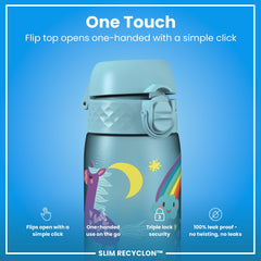 Leak Proof Slim Water Bottle, Recyclon, Blue Unicorns, 500ml (18oz)