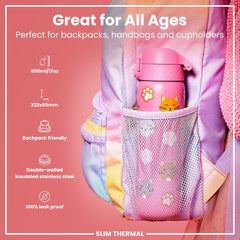 Leak Proof Slim Thermal Steel Water Bottle, Insulated, Cats, 500ml (17oz)