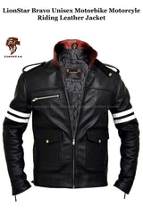 Men's Black & White Stripe Motorcycle Jacket | Premium Cowhide | Cafe Racer Style
