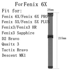 For Garmin Fenix 6X Milanese Watch Band, For Garmin Fenix 6X