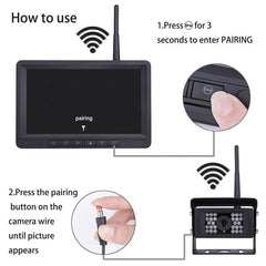 K0232 7 inch 140 Degrees Wide Angle HD Car Rear View Backup Dual Cameras Rearview Monitor Split Screen, K0232