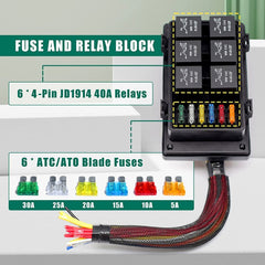 24V 4 Pin Car 6 Slots Waterproof Relay Fuse Box with Cable, 24V 4 Pin
