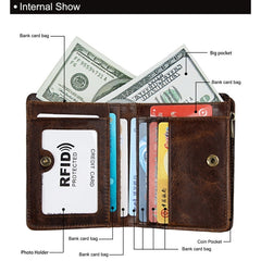 8231 Antimagnetic RFID Men Fashion Crazy Horse Textyure Genuine Leather Wallet Card Bag