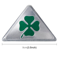 Four Leaf Clover Herb Luck Symbol Aluminum Slim Triangle Badge Emblem Labeling Sticker Styling Car Dashboard Decoration, Four Leaf Clover 1