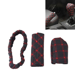 3 PCS Car Hand Brake Cover Shift Knob Gear Stick Cushion Sets Rear View Mirror Sets Cover Car Accessory Interior Decoration Pad, 3 PCS Red, 3 PCS White