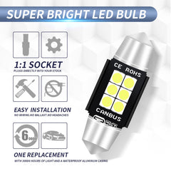 2 PCS 36mm DC12V-24V 3W 6000K 660LM 6LEDs SMD-3030 Car Reading Lamp / License Plate Light, 36mm (3W)