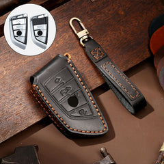 Hallmo Car Cowhide Leather Key Protective Cover Key Case for BMW Blade Style, For BMW Blade Style