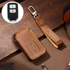 Hallmo Car Cowhide Leather Key Protective Cover Key Case for Honda Civic / Accord 2-button, For Honda Civic / Accord 2-button