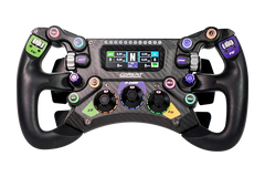 Front view of the Trak Racer UK Conspit 300GT steering wheel with mounting bases, designed for racing simulation setups.