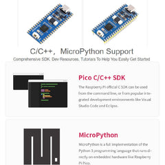 Waveshare RP2040-Plus Pico-like MCU Board Based on Raspberry Pi MCU RP2040, with Pinheader, RP2040-Plus with Pinheader