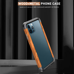 R-JUST Metal + Wood Frame Protective Case, For iPhone 12 / 12 Pro