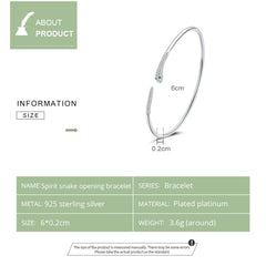 S925 Sterling Silver Snake Open Bracelet Women Jewelry, Snake
