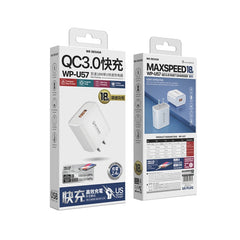 WK WP-U57 Max 18W Maxspeed QC3.0 Fast Charger + USB to Micro USB Data Cable, US Plug, EU Plug