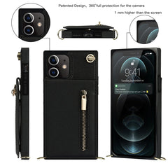 Cross-body Zipper Square TPU+PU Back Cover Case with Holder & Card Slots & Wallet & Strap, For iPhone 12 mini, For iPhone 12 / 12 Pro, For iPhone 12 Pro Max, For iPhone SE 2022 / SE 2020 / 8 / 7