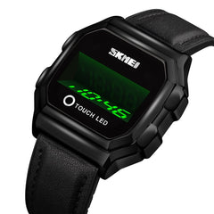 SKMEI 1650 Leather Strap Version LED Digital Display Electronic Watch with Touch Luminous Button, Leather Strap Version