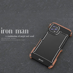 R-JUST Ironwood Man Shockproof Metal + Wood Bumper Protective Case, For iPhone 13, For iPhone 13 Pro, For iPhone 13 Pro Max