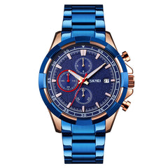 SKMEI 9192 Men Calendar Timing Stainless Steel Belt Luminous Quartz Watch