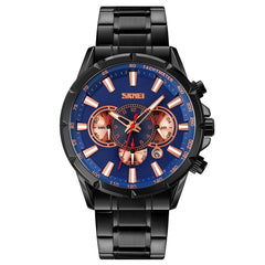 SKMEI 9241 Men Calendar Stopwatch Stainless Steel Strap Quartz Watch
