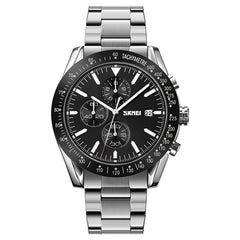 SKMEI 9253 Men Stopwatch Date Six Pin Stainless Steel Strap Quartz Watch