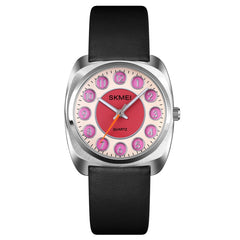 SKMEI Q029 Ladies Phone Number Pattern Dial Leather Strap Quartz Watch