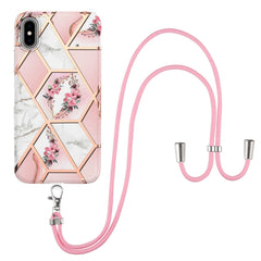 Electroplating Splicing Marble Flower Pattern TPU Shockproof Case with Lanyard, For iPhone XS Max, For iPhone 8 Plus / 7 Plus, For iPhone SE 2022 / SE 2020 / 8 / 7