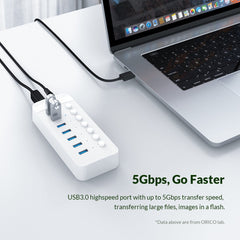 ORICO CT2U3-7AB-WH 7 In 1 Plastic Stripes Multi-Port USB HUB with Individual Switches, CT2U3-7AB-BK US Plug, CT2U3-7AB-WH US Plug